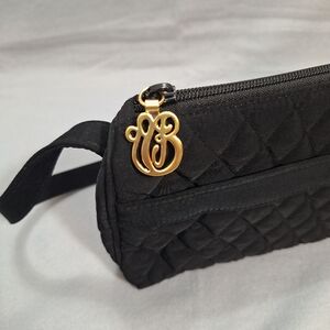 Vera Bradley Black Microfiber  Quilted Shoulder Bag W/ Goldtone Hardware Classic